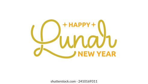 Happy Lunar New Year text calligraphy with monoline style. Great for parade campaigns featuring colorful costumes, floats, firecrackers, Various attractions, Street fairs, and fireworks displays