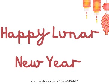 Happy Lunar New Year Text, Festive Celebration Greeting, Joyful Wishes for Prosperity, Elegant Typography Design, Vibrant Color Scheme, Symbol of New Beginnings, Perfect for Cards and Decorations.