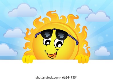 Imagen del tema del sol de acecho feliz 5 - ilustración del vector eps10.