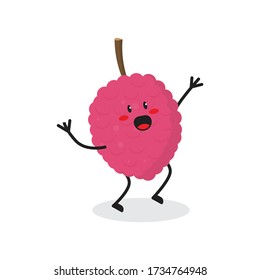happy lychee fruit cute character mascot vector design