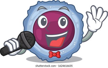Happy lymphocyte cell singing on a microphone