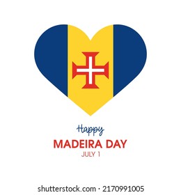 Happy Madeira Day icon vector. Flag of Madeira in heart shape icon vector isolated on a white background. Madeira flag heart design element. July 1. Important day