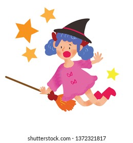 Happy magic Halloween cartoon character costume witch cute girl kid vector