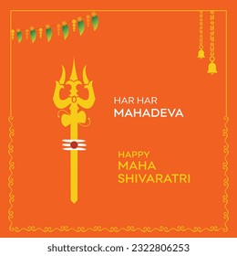 Feliz saludo de Maha Shivaratri. Har har Mahadev, Lord Siva, Shiva Shulam Namam Diseño Plantilla de vectores creativos