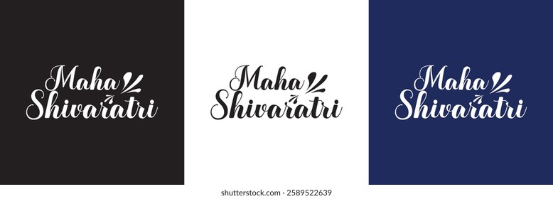 Happy Maha Shivaratri Hindu festival template. Banner Post and Greeting Card with text.  isolated on white and black background. Vector illustration. EPS 10