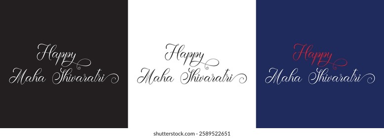 Happy Maha Shivaratri Hindu festival template. Banner Post and Greeting Card with text.  isolated on white and black background. Vector illustration. EPS 10