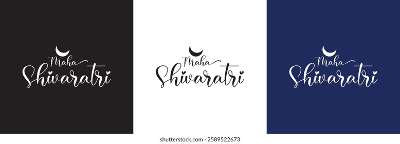 Happy Maha Shivaratri Hindu festival template. Banner Post and Greeting Card with text.  isolated on white and black background. Vector illustration. EPS 10