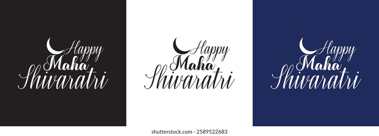 Happy Maha Shivaratri Hindu festival template. Banner Post and Greeting Card with text.  isolated on white and black background. Vector illustration. EPS 10