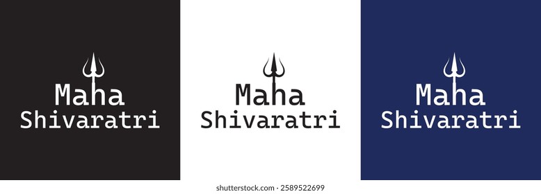 Happy Maha Shivaratri Hindu festival template. Banner Post and Greeting Card with text.  isolated on white and black background. Vector illustration. EPS 10