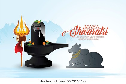 Happy Maha Shivaratri ,Shiva Linga and Trishul Representing Maha Shivaratri Celebration and Devotion