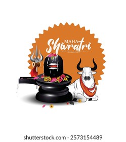 Happy Maha Shivaratri ,Shiva Linga and Trishul Representing Maha Shivaratri Celebration and Devotion