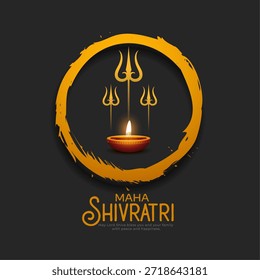 Fondo feliz de Maha Shivratri con el diya ardiente y el tridente dentro del Vector circular del movimiento