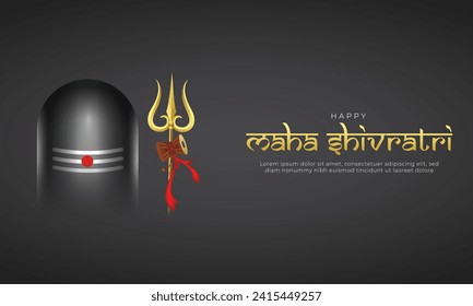 Happy Maha Shivratri Banner Design. Indian Festival Maha Shivratri Celebration of Lord Shiva with Shivling and Trishul in Dark Black Background Vector Illustration