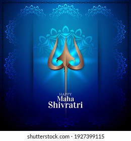 Happy Maha Shivratri blue glossy background with trishul