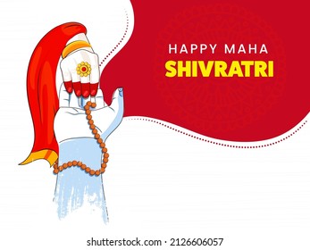 Fröhliches Maha Shivratri-Konzept mit Lord Shiva, Göttin Parvati verbindet sich auf rotem und weißem Hintergrund.