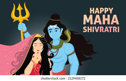 Happy Maha Shivratri, Cute Shiv Parvati Poster - Vector