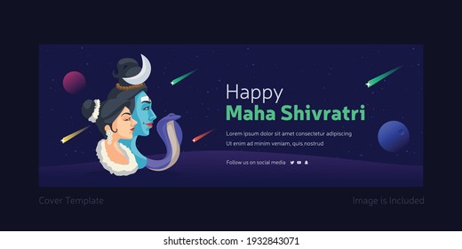 Happy Maha Shivratri festival Facebook cover page template vector illustration. Lord Shiva with goddess Parvati.