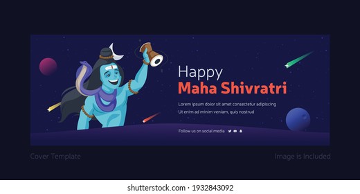 Happy Maha Shivratri festival Facebook cover page template. Lord Shiva playing damru.
