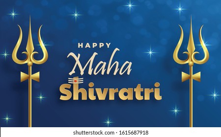 Happy Maha Shivratri festival, the Hindu festival of Shiva Lord with oriental elements and trishula of shiva on paper color background with Om Namah Shivaya (translate : maha shivratri)