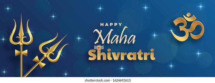 Happy Maha Shivratri festival, the Hindu festival of Shiva Lord with oriental elements and trishula of shiva on paper color background with Om Namah Shivaya (translate : maha shivratri)