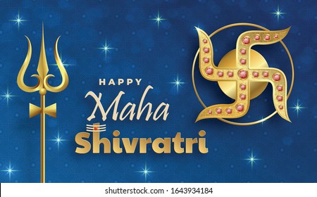 Happy Maha Shivratri festival, the Hindu festival of Shiva Lord with oriental elements and trishula of shiva on paper color background with Om Namah Shivaya (translate : maha shivratri)
