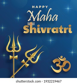 Happy Maha Shivratri festival, the Hindu festival of Shiva Lord with oriental elements and trishula of shiva on paper color background with Om Namah Shivaya (translate : maha shivratri)