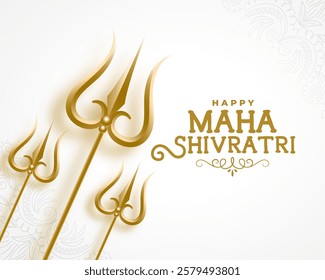 happy maha shivratri greeting background with golden trishul vector