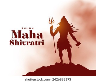 Glückliche Maha Shivratri Grußkarte mit Lord Shiva Silhouette Vektor (Übersetzung von Maha Shivratri ist Die große Nacht von Lord Shiva)