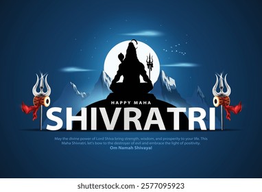 Happy maha Shivratri, a Hindu festival celebrated of lord shiva night. Creative vector illustration design with silhouette of lord shiva and background of Himalayas.