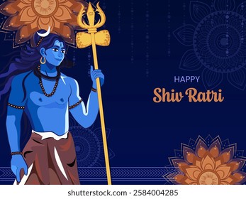 Happy Maha Shivratri Indian Traditional Festival Blue Background