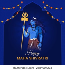 Happy Maha Shivratri Indian Traditional Festival Blue Background