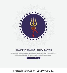 Happy Maha Shivratri Post and Greeting Card. Indian festival of Lord Shiva Celebration. Modern and Minimal Maha Shivratri Banner with Om Namah Shivay Text Vector Illustration 