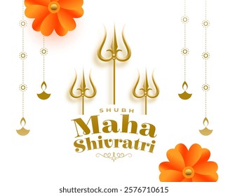 happy maha shivratri religious background with golden trishul vector