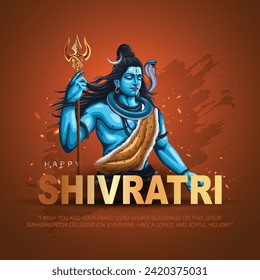 feliz maha Shivratri con shiv ling, un festival hindú celebrado de la noche de lord shiva, caligrafía inglesa. diseño de ilustración de vector abstracto