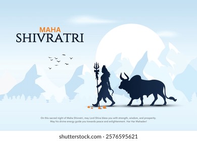 happy maha Shivratri with shiv ling, a Hindu festival celebrated of lord shiva night. Concept with shiva and nandiji walking in mountains. abstract vector illustration design