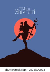 Happy Maha Shivratri text with Lord Shiva Illustration, and Temple background, Traditional Festival Poster Banner Design Template Vector Illustration