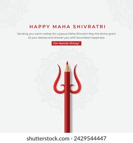 Happy Maha Shivratri Text and Social Media Post Design with Pencil in Shape of Trishul. Maha Shivratri Banner and Poster Vector Illustration