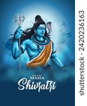 happy maha Shivratri with trisulam, a Hindu festival celebrated of lord shiva night, english calligraphy. abstract vector illustration design	