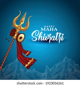 happy maha Shivratri with trisulam, a Hindu festival celebrated of lord shiva night, english calligraphy. vector illustration