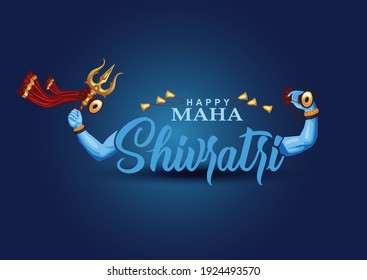 happy maha Shivratri with trisulam, a Hindu festival celebrated of lord shiva night, english calligraphy. vector illustration