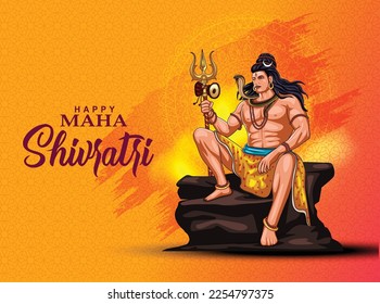 happy maha Shivratri with trisulam, a Hindu festival celebrated of lord shiva night, english calligraphy. vector illustration design	