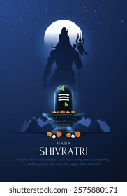 happy maha Shivratri with trisulam, a Hindu festival celebrated of lord shiva night, english calligraphy. abstract vector illustration design