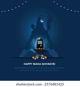 happy maha Shivratri with trisulam, a Hindu festival celebrated of lord shiva night, english calligraphy. abstract vector illustration design. hindi text meaning "om namah shivaay"