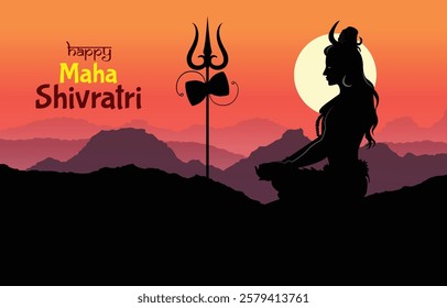 happy maha Shivratri with trisulam, a Hindu festival celebrated of lord shiva night, english calligraphy. abstract vector illustration design 