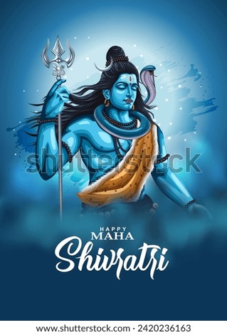 happy maha Shivratri with trisulam, a Hindu festival celebrated of lord shiva night, english calligraphy. abstract vector illustration design	