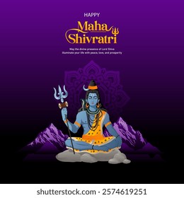 happy maha shivratri vertical background with mountain background. vector illustration