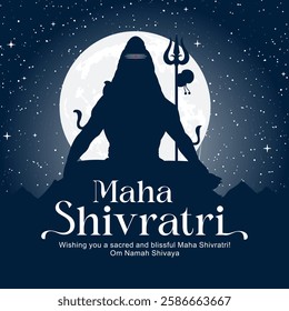 Happy Maha Shivratri Wishes Background with Lord Shiva Silhouette Vector. Celebrate the Great Night of Lord Shiva with this spiritual and festive design. 