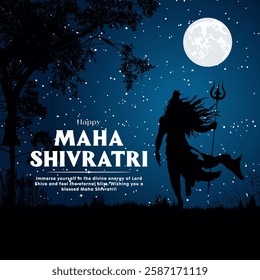 Happy Maha Shivratri Wishes Background with Lord Shiva Silhouette Vector.