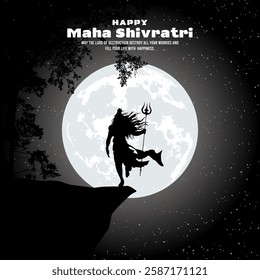 Happy Maha Shivratri Wishes Background with Lord Shiva Silhouette Vector.