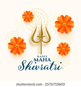 happy maha shivratri wishes card with golden trident design vector